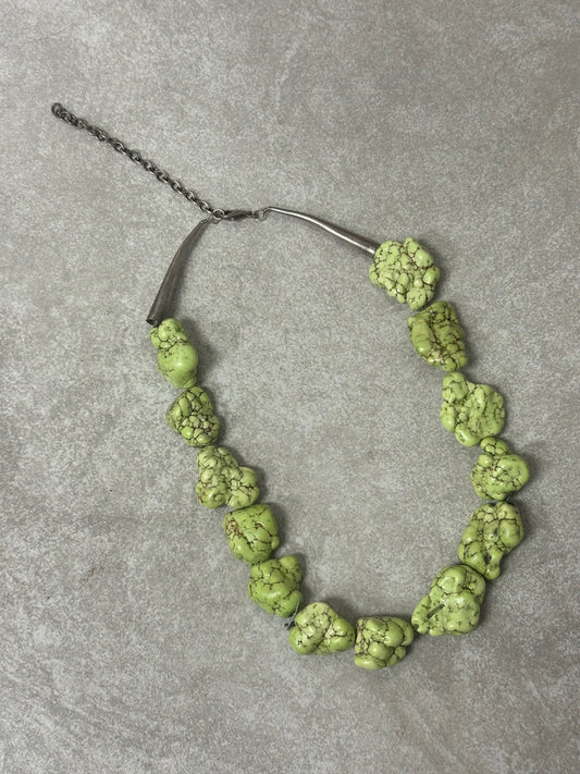 925 Sterling Silver Green Turqoise Nuggets Necklace