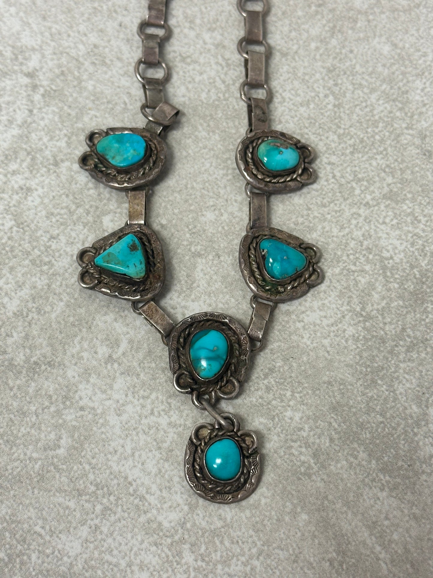 925 Sterling Silver Antique Turqoise Stone Necklace