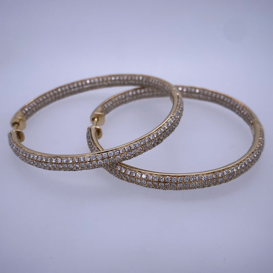 14k Yellow Gold 11TCW Diamond Hoop Earrings