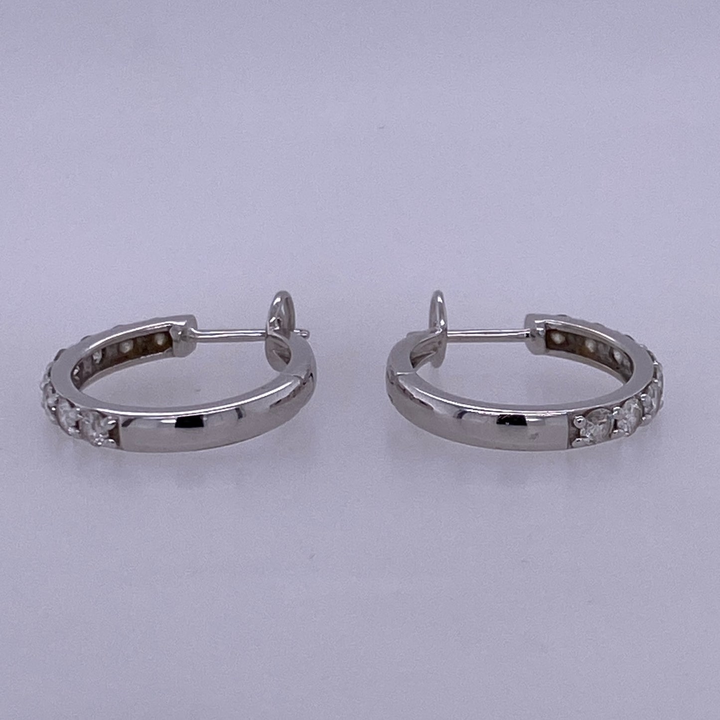14k White Gold Mini Diamond Hoop Earrings