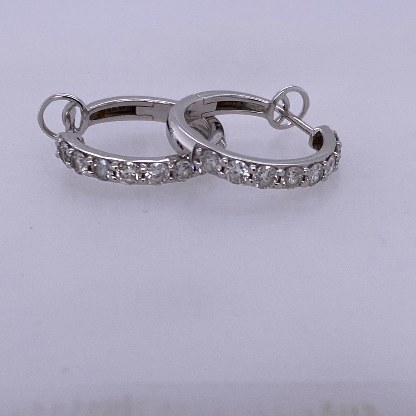 14k White Gold Mini Diamond Hoop Earrings