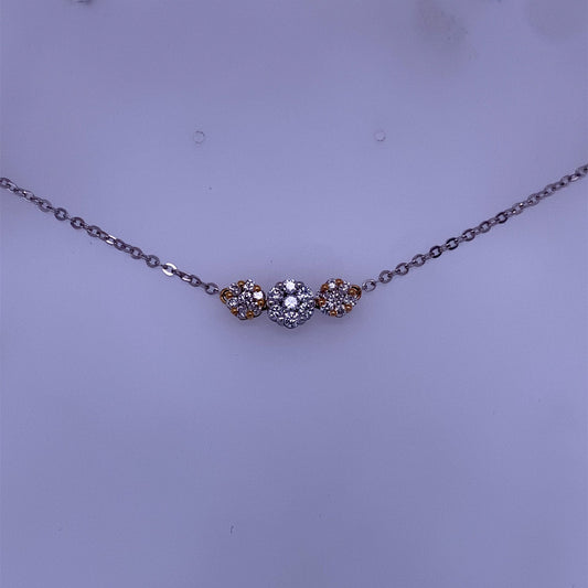 18k White Gold Rolo Link Bracelet W/ Tri-Tone Flower Shaped Diamond Pendants