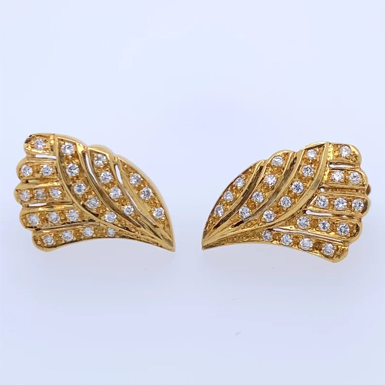 18k Yellow Gold Wing Screw on Earrings with Diamonds