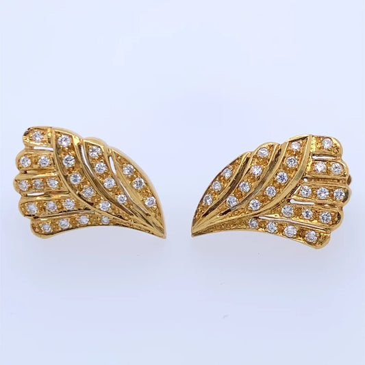 18k Yellow Gold Wing Screw on Earrings with Diamonds