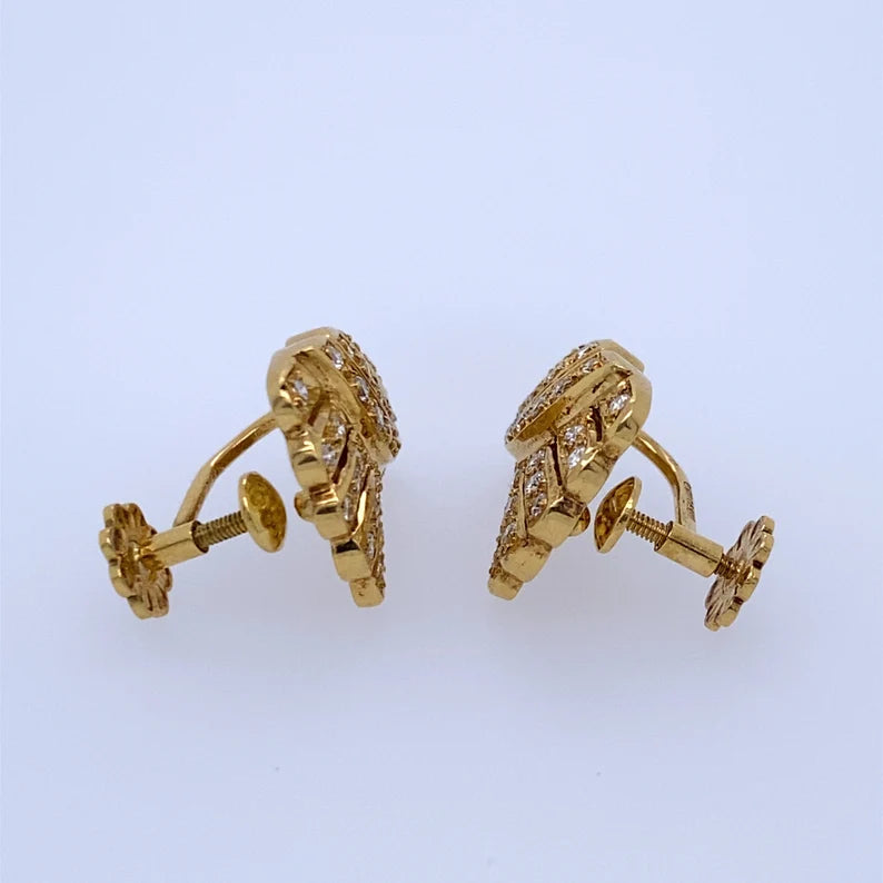 18k Yellow Gold Wing Screw on Earrings with Diamonds