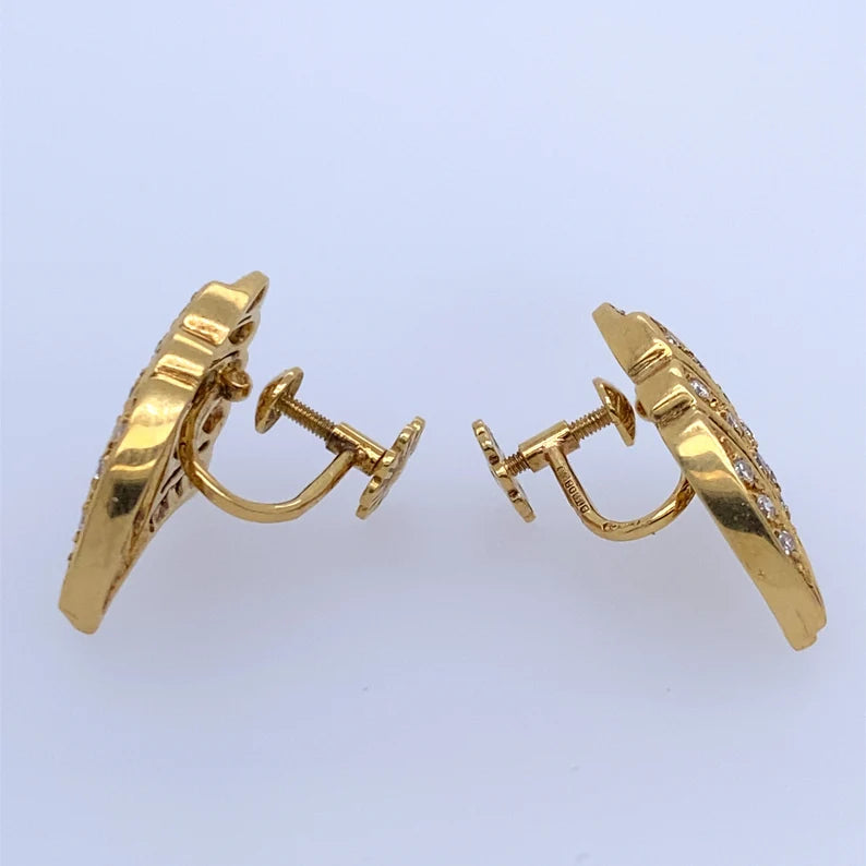 18k Yellow Gold Wing Screw on Earrings with Diamonds