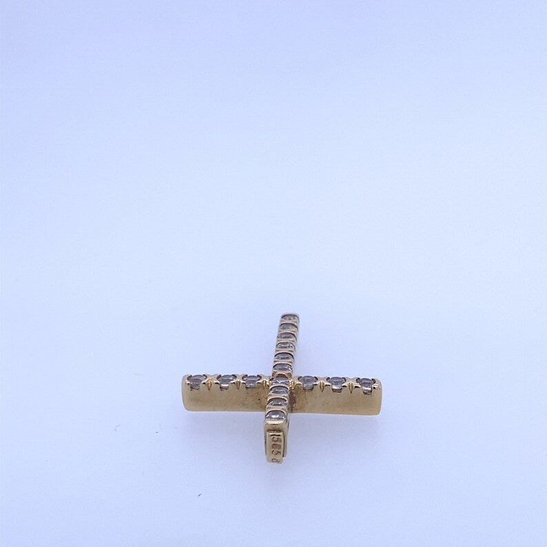 14k Yellow Gold Cross Charm W/ CZ Stones