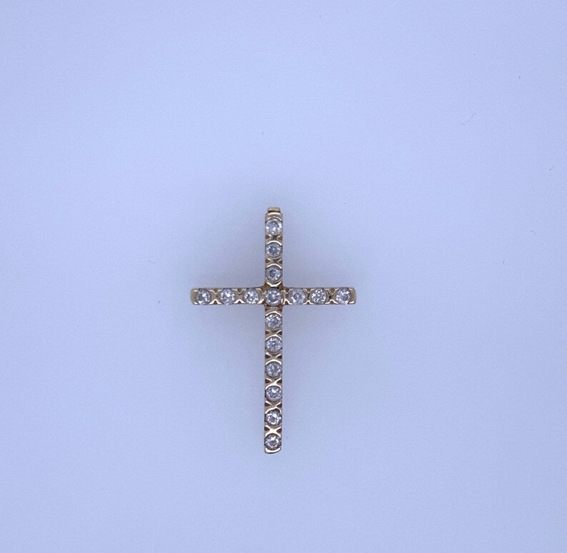 14k Yellow Gold Cross Charm W/ CZ Stones