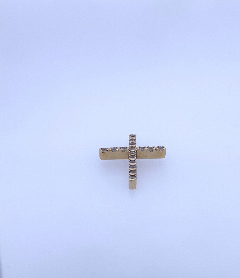 14k Yellow Gold Cross Charm W/ CZ Stones