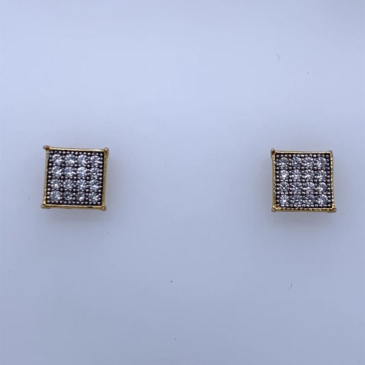 10k Yellow Gold Square Stud Earrings W/ CZ Stones