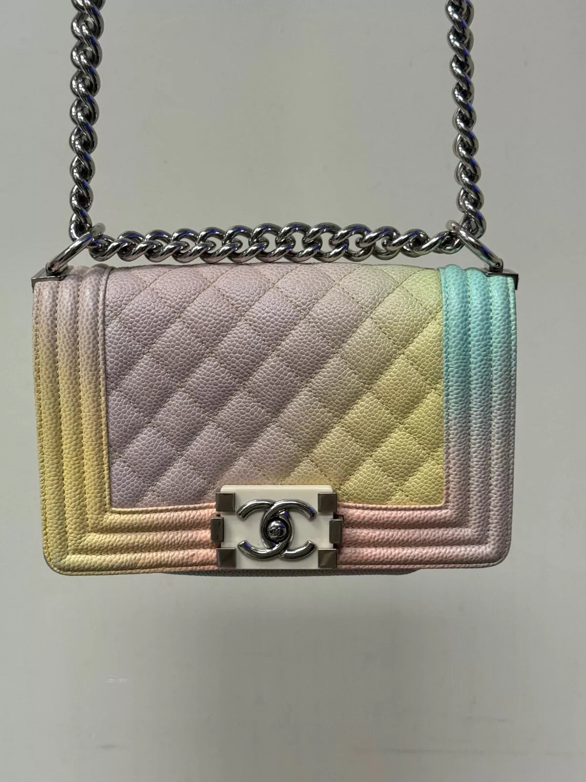 Chanel Ivory Rainbow Printed Caviar Small Bag