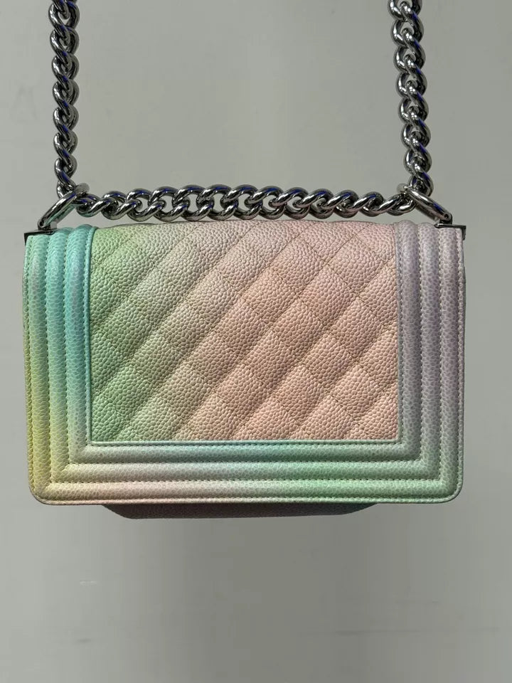 Chanel Ivory Rainbow Printed Caviar Small Bag